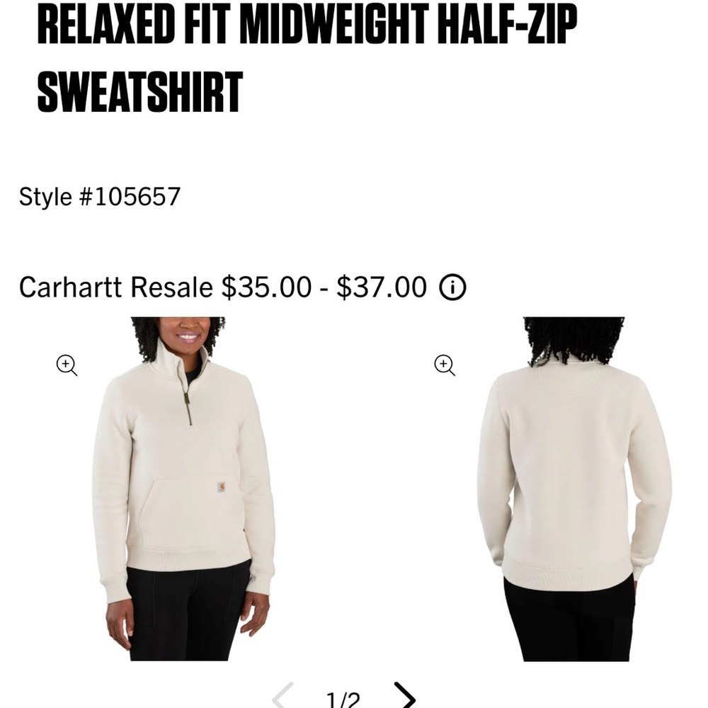 Carhartt Relaxed Fit Midweight Half-Zip Sweatshirt Light Pink SZ S Like New Soft